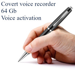 Covert voice recorder pen 64GB with voice activation for discreet audio recording