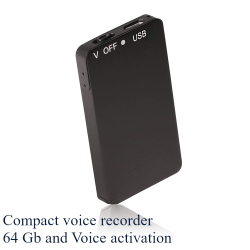 Compact black mini voice recorder with USB port and voice activation